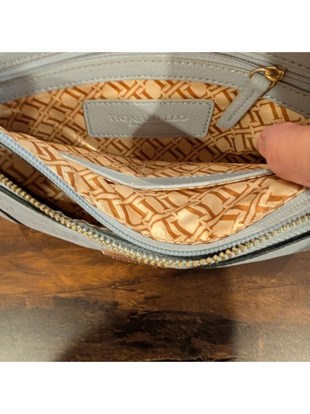 Tignanello Crossbody Genuine Leather Bag , Blue gray , Numerous Compartments,GUC - Picture 3 of 9